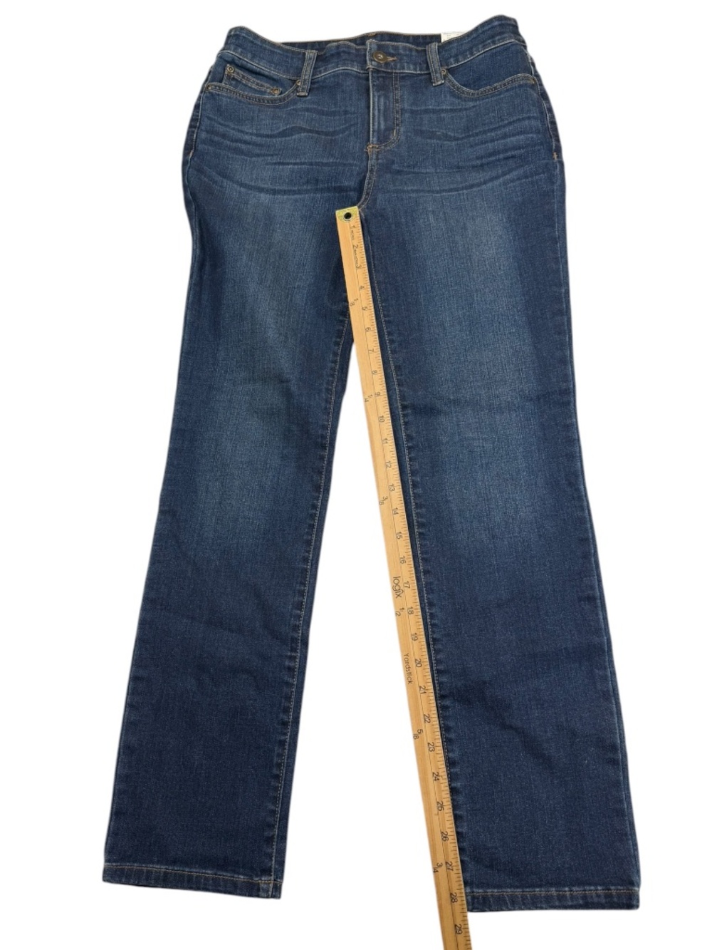 St. John's Bay Straight Leg Jeans 6 Petite Mid Rise Stretch Dark Wash NWT - Picture 9 of 11